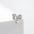 Silver bow stud earring with iridescent heart gems and pendant on white background - Hollow Bow Heart Pendant (A133-3#) / Single Piece