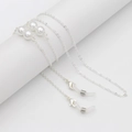 Silver glasses chain with white pearls and anti-slip loops for sunglasses or masks - 4 Pearls Silver Tone