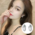 Silver snake head hoop earrings featuring white zircon pavé and emerald green eyes - Silver Pave Zirconia Snake Head Hoop Earrings(ED1662-1)