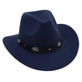 Détail du chapeau fedora bleu marine avec ceinture noire et boutons concho argentés - 58cm / Bleu Marine (Bande en Cuir Noir)