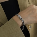 Minimalistische zilveren roestvrijstalen kettingarmband met rechthoekige schakels - SL06 Armband / Staalkleur