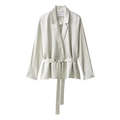 Pale green satin blazer jacket for women featuring notch lapels and a waist tie belt - XS / Light Sage Green/Blazer