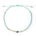 Bohemian mint green hand-woven beaded bracelet with evil eye bead and adjustable closure - Mint Green