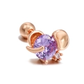 Orecchino a lobo elefante in oro rosa con zircone viola e chiusura a vite sicura - Stile Elefante (EGD0031) / Oro rosa