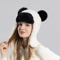 Cappello panda invernale in peluche bianco e nero con paraorecchie e orecchie carine - Bianco Crema