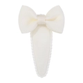 Detailed close-up of cream grosgrain bow hair clip with wavy edges and fabric texture - Milky White
