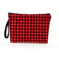 Borsa da trucco portatile a quadri rossi e neri con cerniera e cinturino da polso - Quadri Buffalo Rosso e Nero (Stile 1)
