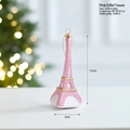 Pink Eiffel Tower Christmas ornament with gold accents and hanging string, 15x6cm size - Pink Eiffel Tower