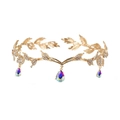 Gold leaf bridal headpiece featuring AB crystal teardrops and sparkling accents - Gold With AB Crystal Drop