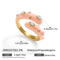 Anello aperto in acciaio inossidabile smaltato rosa con pietre chiare oro - Anello Aperto in Smalto Rosa (JDR0207001-PK)