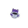 Cartoon purple cat hugging a coffee cup enamel pin with Cats and Caffeine text - XZ75-9 Cats and Caffeine