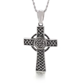 Pendente croce celtica argento vintage con trama intrecciata su catena a fune - Stile Nodo Celtico (KP55379-BD) / Solo Ciondolo