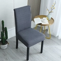 Universal gray thick elastic chair cover with textured fabric on a wooden dining chair - General Specification / Dark Gray