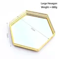 Large hexagonal gold mirror tray with hollow metal frame for vanity storage - Hexagon / Large / Gold