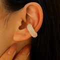 Luxurious gold-tone multi-row white pearl C-shaped ear cuff earring for women - Artificial Pearl Style (8638) / 2.1cm / KC Gold