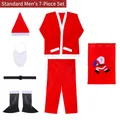 7-piece classic Santa Claus costume set for men including beard belt and gift bag - Top And Bottom With Boots And Bag / Standard Men's