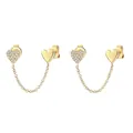 Goldene Herzohrringe mit Zirkonia-Inlay und Kettenverbindung im Minimalist-Stil - Gold
