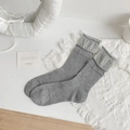 Classic grey mid-calf ribbed knit socks with elegant rolled edges in a minimalist style - One Size / Dark Grey (Curled Edge)