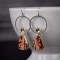 Artistic retro drop earrings with amber stones and teardrop ocean chalcedony gems - S051 Spotted Waterdrop Stone