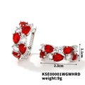 Silver drop earrings featuring pear-cut red gems and round white zircon accents - Silver Base Red and White Rhinestone Style (KSE00001WGWHRD)