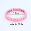 Bracelet en émail rose style dopamine avec cristaux carrés, diamètre de 5,3 cm - Bracelet Rose Strass Blanc
