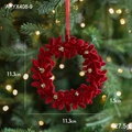 Red flocked Christmas wreath pendant with gold glitter and red ribbon 11.3cm - Red Flocked Wreath