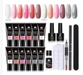 Solid extension nail gel kit with soft pink and white colors including tools and top coat - 12 Color Set No Lamp 02