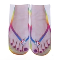3D printed low cut socks featuring rainbow flip-flops and unicorn pattern on white background - Colorful Unicorn