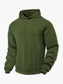 Detail van donkergroene herenhoodie met geometrische wafeltextuur en geribbelde manchetten - S / Legergroen