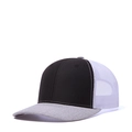 Three-tone trucker hat with black crown, grey brim and white breathable mesh back - Adjustable / Black + Grey + White Mesh