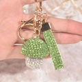 Portachiavi a fungo carino con strass verdi e argento su cinturino in pelle verde - Verde + Bianco