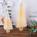 Beige Mini-Weihnachtsbäume aus Sisal mit Holzsockel und Schnee-Effekt für die Deko - 12,5 CM Cremeweiß