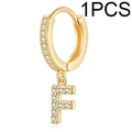 Exquisite gold-plated hoop earring with micro-paved zircon letter F pendant - Single Letter Earring F