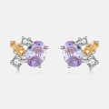 925 silver studs with purple oval stone, orange rectangle stone and white zircon stones - 925 Silver / Platinum-932