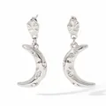 Pendientes de media luna plateados con textura rugosa y circonitas blancas incrustadas - Plata Diamante Blanco