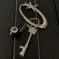 Silver lobster clasp keychain with glossy black number 8 ball and bottle opener tool - Star Oval Ring + Black 8 + Key Opener