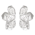 Irregular silver leaf earrings with textured hammered finish for a modern look - Silver Hammered Irregular Earrings (N-094)