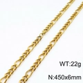 Golden titanium steel Figaro necklace, 450x6mm size, weight 22g, minimalist metal design - Gold 6mm