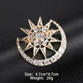 Golden sun and moon brooch with crystals, 4.7cm size, elegant jewelry pin for women - XD9268-2 Golden Sun Moon