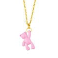 Minimalist gold chain necklace featuring a matte pink climbing bear pendant for women - Pink