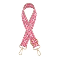 Adjustable pink and beige diamond pattern wide shoulder strap with gold metal hooks - Pink Beige Diamond (W-5)/Silver Buckle