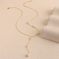 Elegant gold freshwater pearl Y-shaped tassel necklace with adjustable chain - Gold with White Pearl