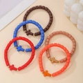 Five-piece bohemian clay bead bracelet set with cross charms in earthy matte tones - SY0824-1