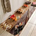 Tapis de cuisine avec motif sushi japonais et texture bois foncé impression 3D - 40x60cm / Sushi Grain de Bois