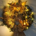 Lighted Christmas wreath with golden bow, silver ornaments, and warm LED lantern glow - 40CM Gold Wreath (With Light)
