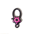 Black round spring buckle with a pink flower charm for DIY keychains and bag accessories - Black Rose