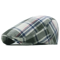 British style cotton plaid flat cap in white and grey with blue and red accents - Adjustable / Green Checkered