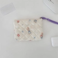 Monedero acolchado de flores con patrón de conejo y correa de muñeca morada - Conejo con Vestido Azul