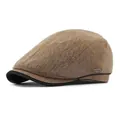 Berretto vintage marrone a spina di pesce per uomo e donna con dettaglio placca in metallo - Fascia elastica / Khaki scuro