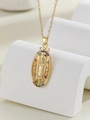 Detail of gold oval Virgin Mary pendant with colorful pavé cubic zirconia setting - Gold Colorful Zirconia (TP-04020-01)